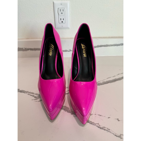 Liliana Pink Patent Leather Platform Stilettos 6" Heel Size 9 - Picture 12 of 13